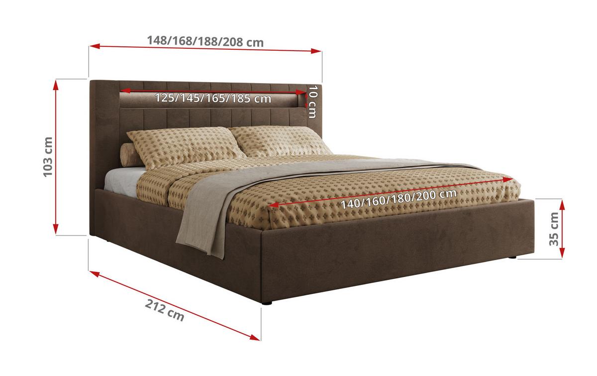 POLSTERBETT GOLD 5 CLASSIC 180/200 - Braun Velvet - Multipocket-Matratze - Braun, Textil (180/200cm) - MKS