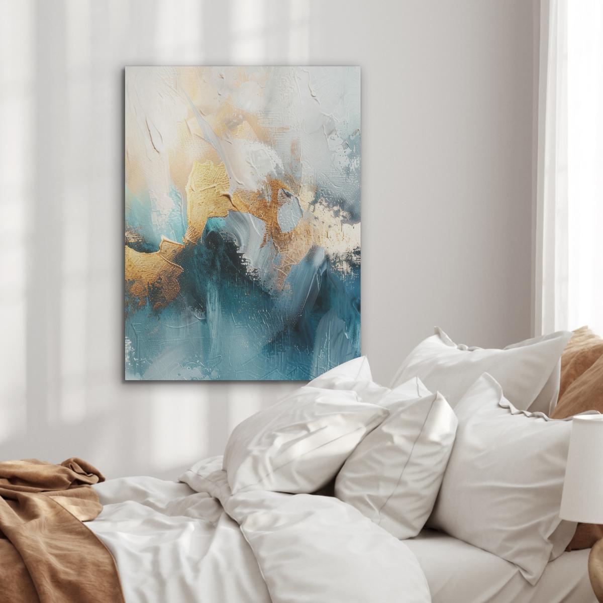 AKUSTIKBILD Abstrakt - Kunst - Gold - Blau Wandbilder 60x80 cm - Petrol, Kunststoff (60/80/0.9cm) - MuchoWow