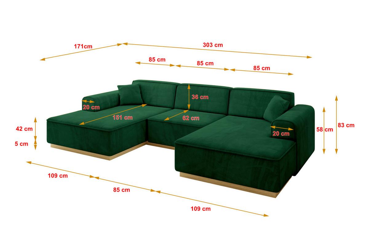 WOHNLANDSCHAFT IREA-U1-v2 - 303x171x83 cm Grün - Grün, Holzwerkstoff/Textil (303/83/171cm) - ALTDECOR