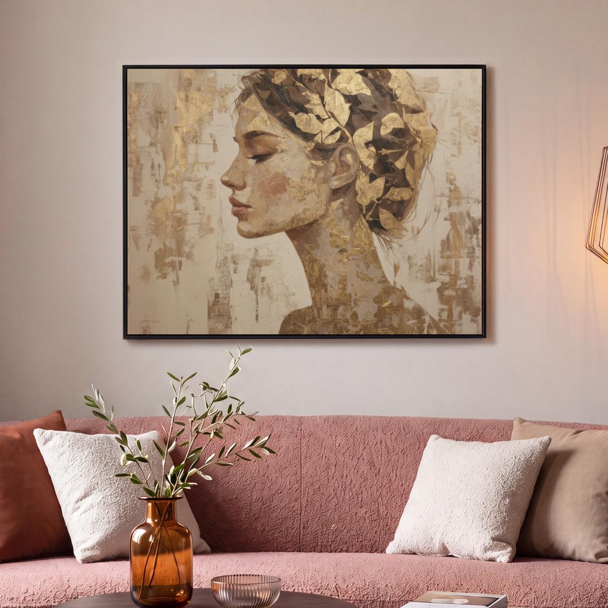 LEINWAND Bilder mit Rahmen - Frau - Gold - Abstrakt - Textur - 100x70 - Goldfarben, Textil (100/70cm) - MuchoWow
