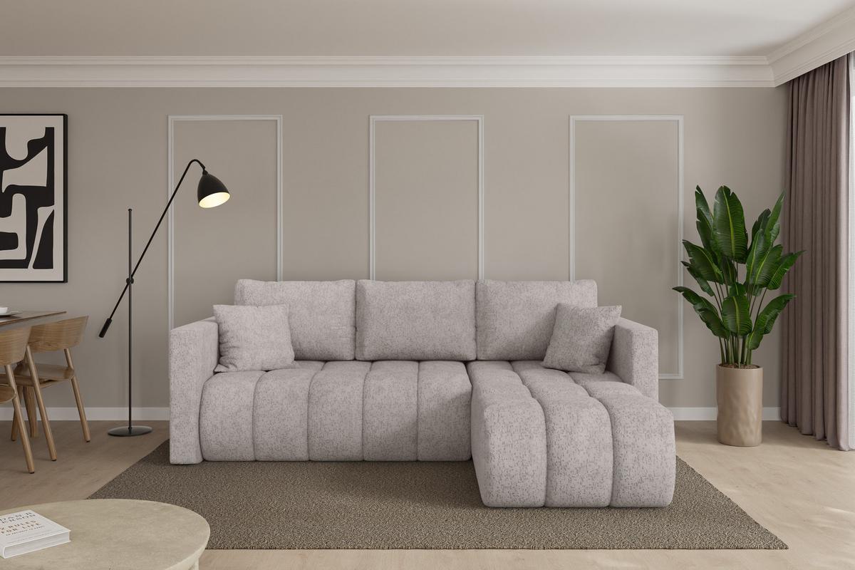 ECKSOFA mit Schlaffunktion Ottomane Rechts GARD-L 226x146x85 Hellgrau Velours - Hellgrau/Schwarz, Holzwerkstoff/Kunststoff (226/146cm) - ALTDECOR