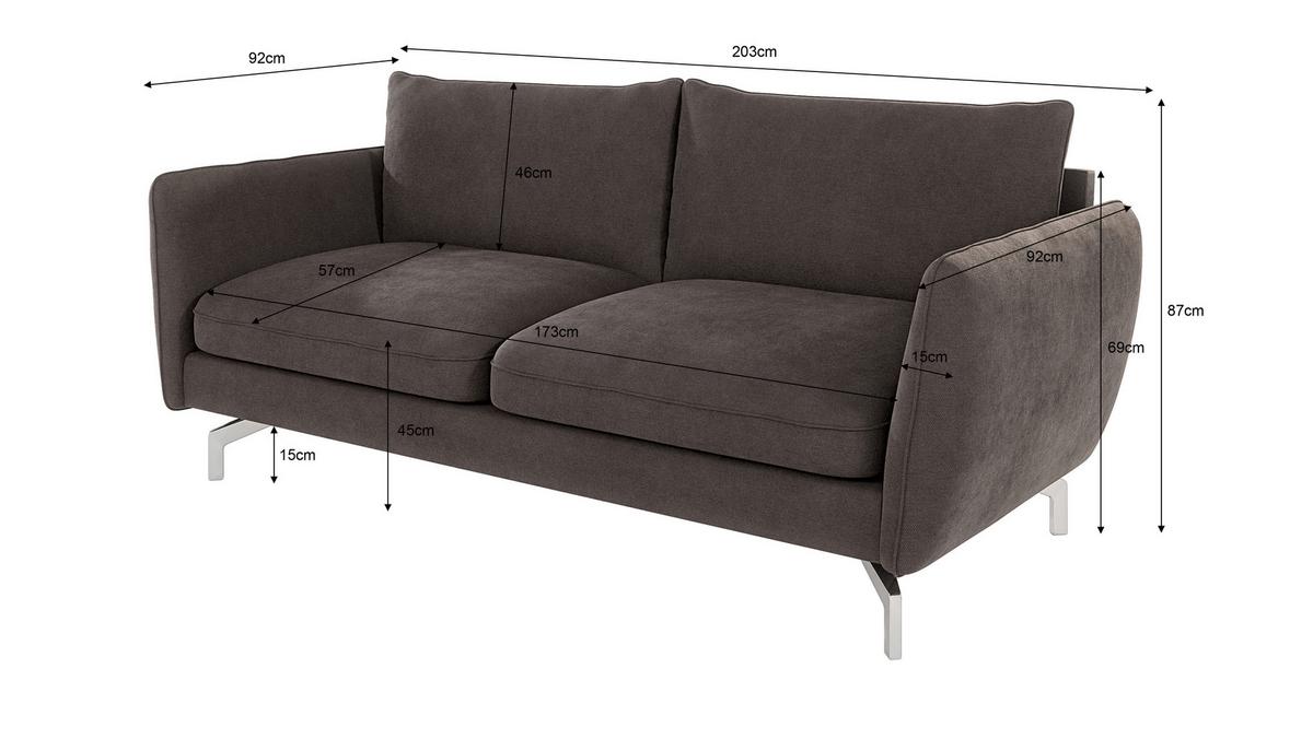 3-SITZER-SOFA Elou Braun - Khaki Microfaser - Chromfarben/Dunkelbraun, Holz/Textil (203/87/92cm) - S-Style Möbel