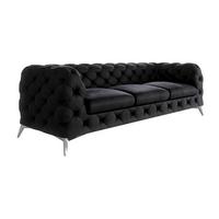 CHESTERFIELD-SOFA 3-Sitzer Laura Schwarz Samt - Silberfarben/Schwarz, Holz/Textil (243/75/100cm) - S-Style Möbel