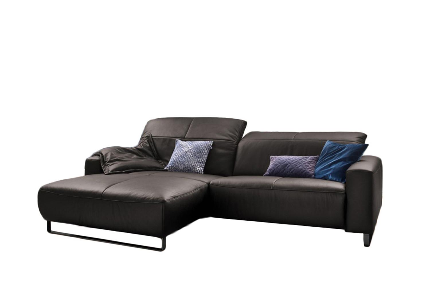 ECKSOFA YORK Grau Leder - Schwarz/Grau, Leder (284/180cm) - KAWOLA