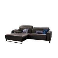 ECKSOFA YORK Grau Leder - Schwarz/Grau, Leder (284/180cm) - KAWOLA