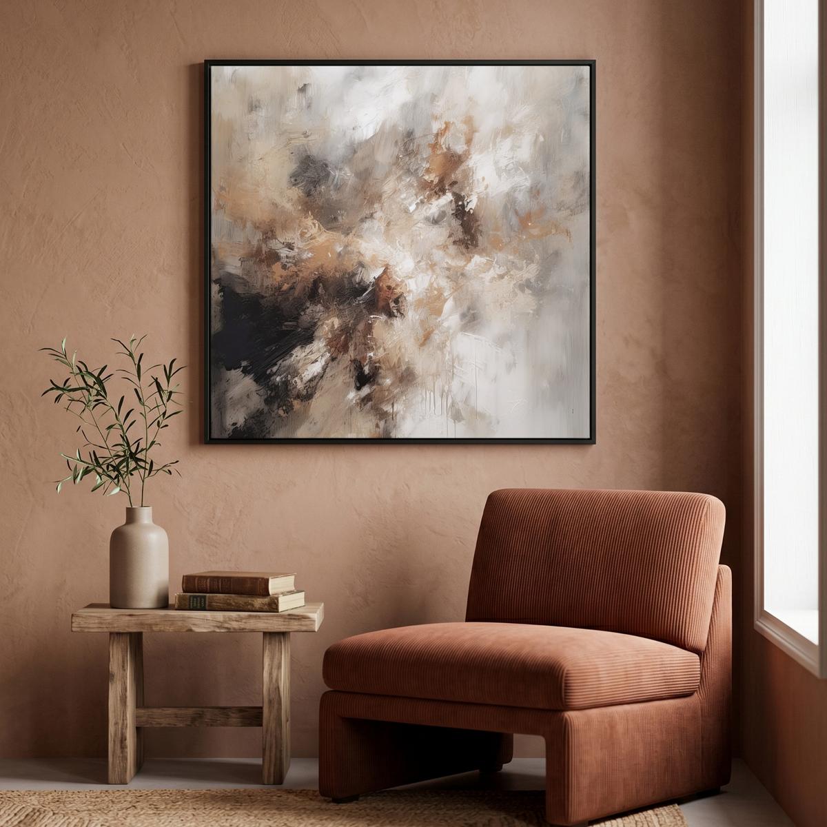 LEINWAND Bilder mit Rahmen - Farbe - Abstrakt - Beige - Kunst - 90x90 - Greige, Textil (90/90cm) - MuchoWow