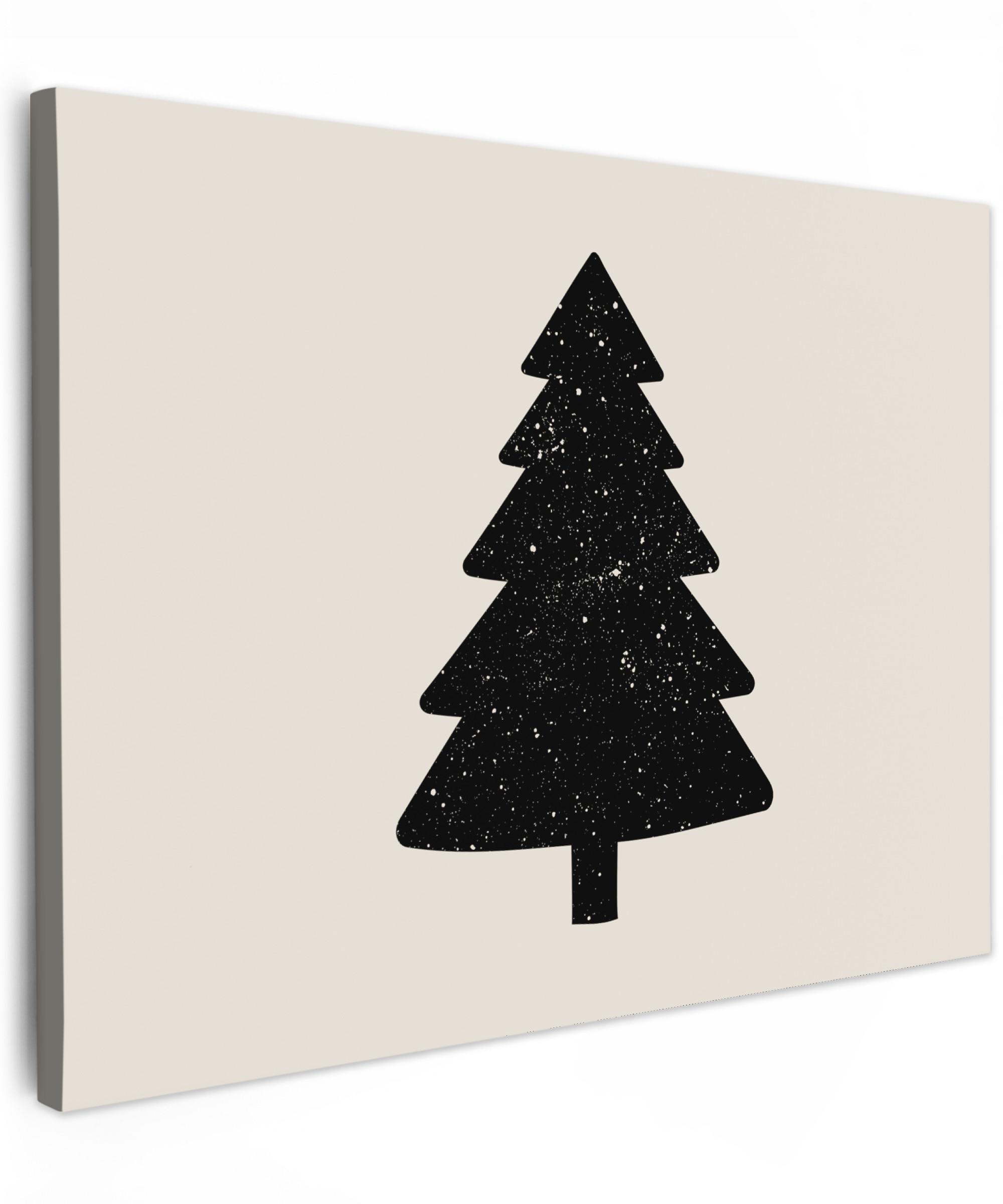 LEINWANDBILD Weihnachtsbaum - Schwarz - Urlaub - Beige Wandbild 40x30 cm - Schwarz, Textil (40/30cm) - MuchoWow