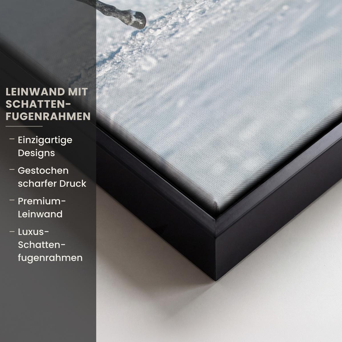 LEINWAND Bilder mit Rahmen - Pferde - Winter - Tiere - Natur - Schnee - 30x40 - Anthrazit, Textil (30/40cm) - MuchoWow