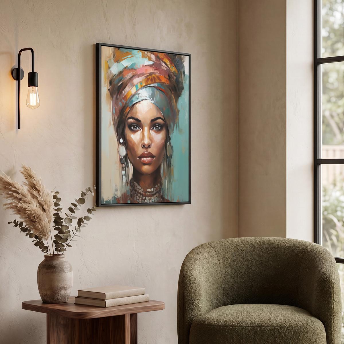 LEINWAND Bilder mit Rahmen - Frau - Kunst - Schmuck - Porträt - 50x70 - Blaugrau, Textil (50/70cm) - MuchoWow