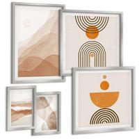 BILDER SET 5er Set - 50x50 cm & 20x30 cm & 40x60 cm Silberner Rahmen - Strukturen schattieren Minimalismus - Silberfarben, Kunststoff (40/60cm) - TULUP