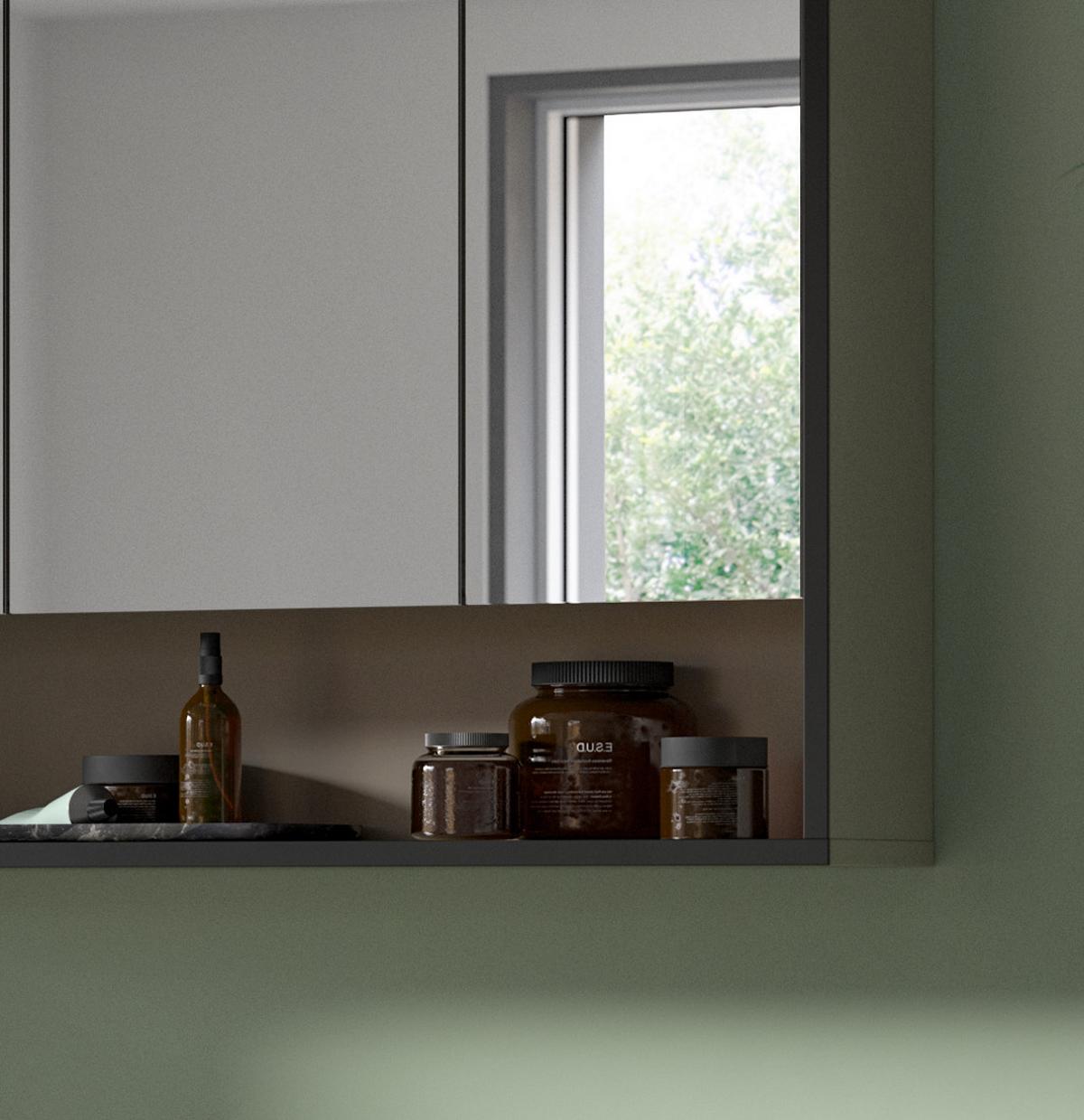SPIEGELSCHRANK schwarz, sand 80 cm 3-türig, Badschrank mit Soft-Close - Sandfarben/Schwarz, Glas/Holzwerkstoff (80/68/19cm) - Inn.Furn