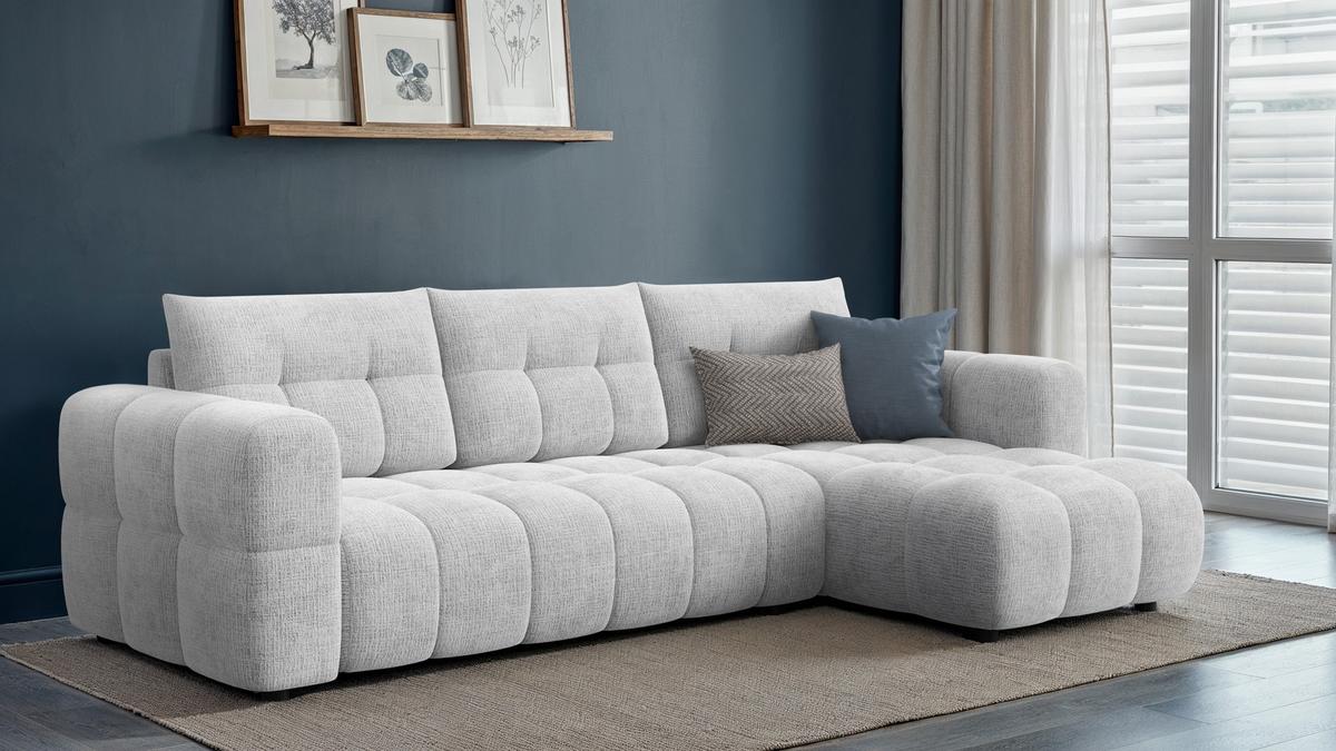 ECKSOFA CLOUDI 4-Sitzer rechts, hellgrau - Hellgrau/Schwarz, Holz/Textil (294/160cm) - Wozimo