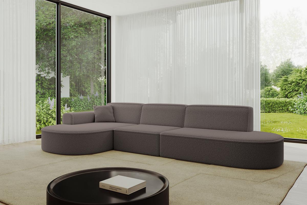 ECKSOFA Ottomane Links MARI-L2 - 328x171x79 cm Braun Bouclé - Schwarz/Braun, Holzwerkstoff/Kunststoff (328/171cm) - ALTDECOR