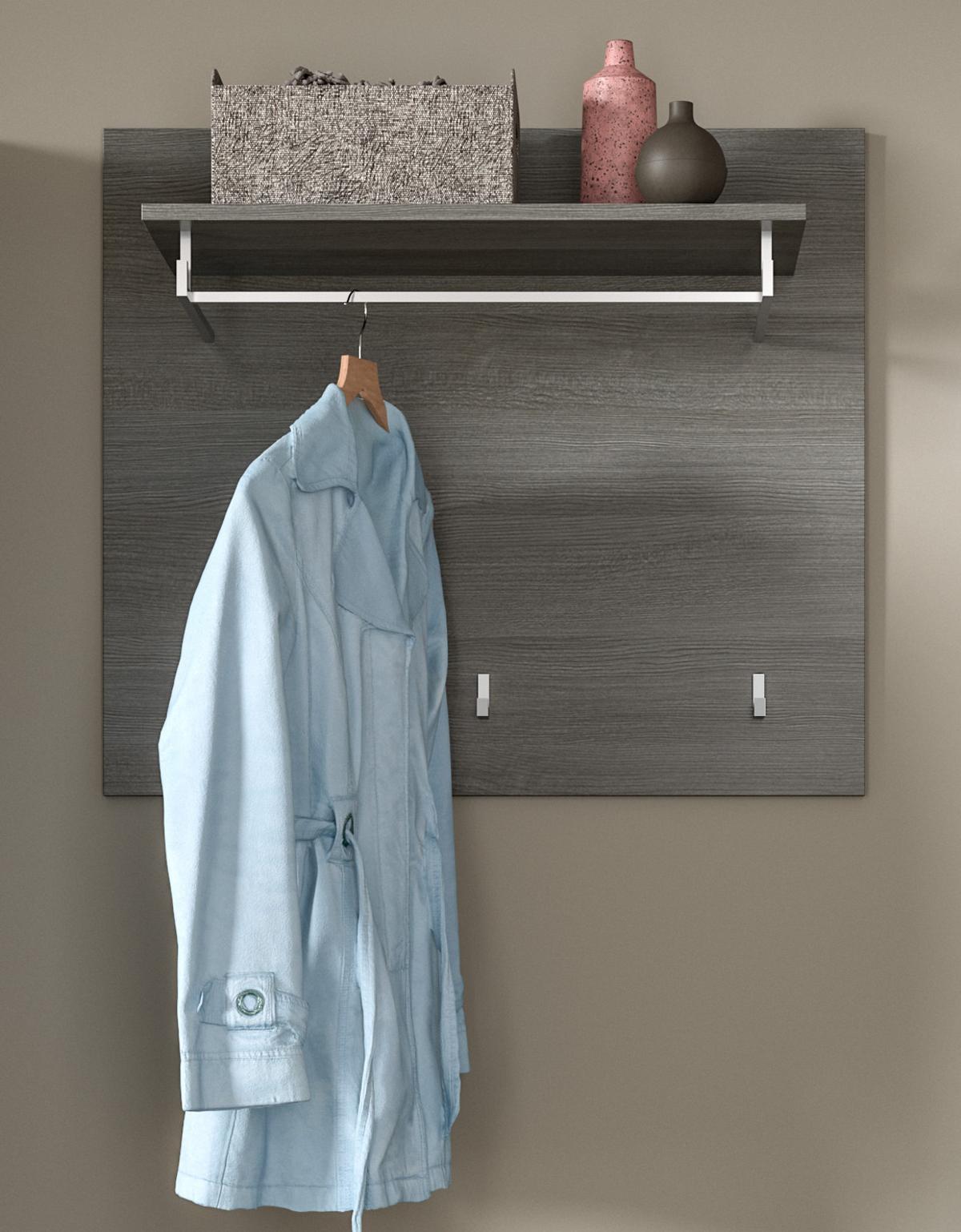 GARDEROBENPANEEL grau 80 x 70 cm, Flurgarderobe mit Kleiderstange und Haken - Grau, Holzwerkstoff/Metall (80/70/27cm) - Inn.Furn