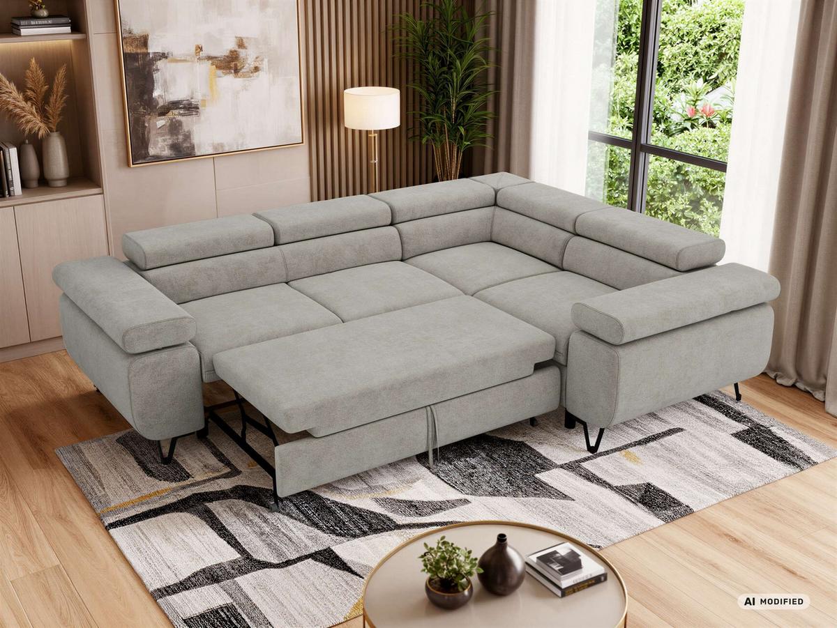 ECKSOFA FALCO L - Hellgrau Stukture - Rechts Seite - Hellgrau/Schwarz, Textil/Metall (268/197cm) - MKS