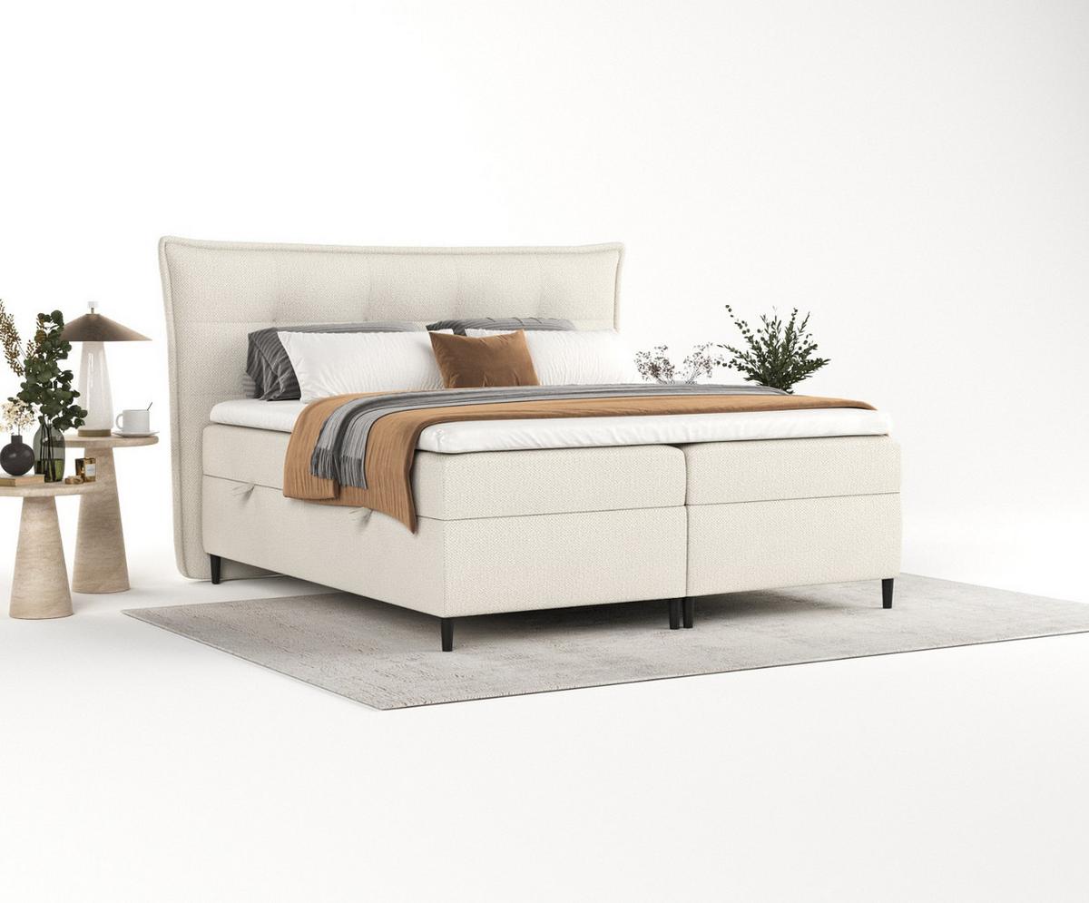 BOXBETT Las Palmas 180/200 cm Hellbeige im Alta Stoff - Sandfarben/Schwarz, Holz/Holzwerkstoff (180/200cm) - AltaBeds