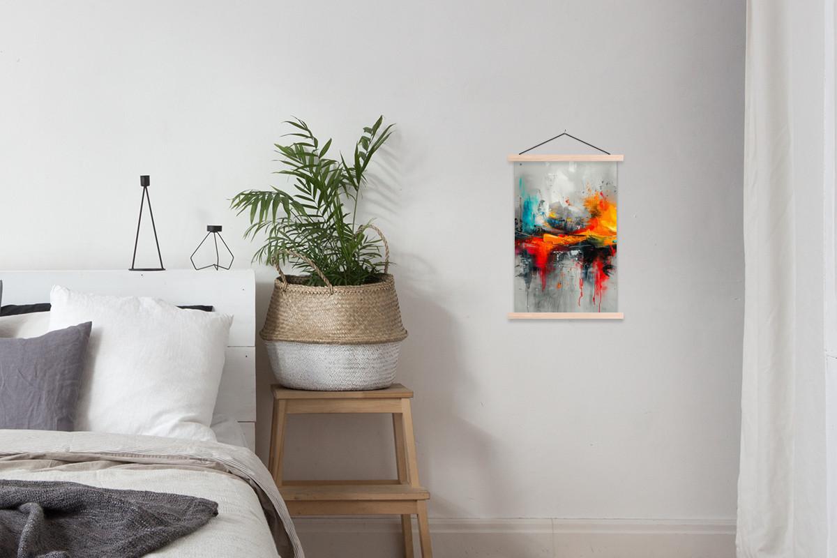 POSTER MIT MAGNETLEISTEN Moderne Kunst - Orange - Grau - Abstrakt Deko Wohnzimmer 40x60 cm - Hellgrau, Textil (40/60/0.15cm) - MuchoWow