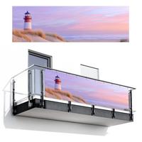 BALKON-SICHTSCHUTZ Leuchtturm - Dünen - Sonnenuntergang Windschutz 300x90 cm - Hellrosa, Kunststoff (300/90cm) - MuchoWow