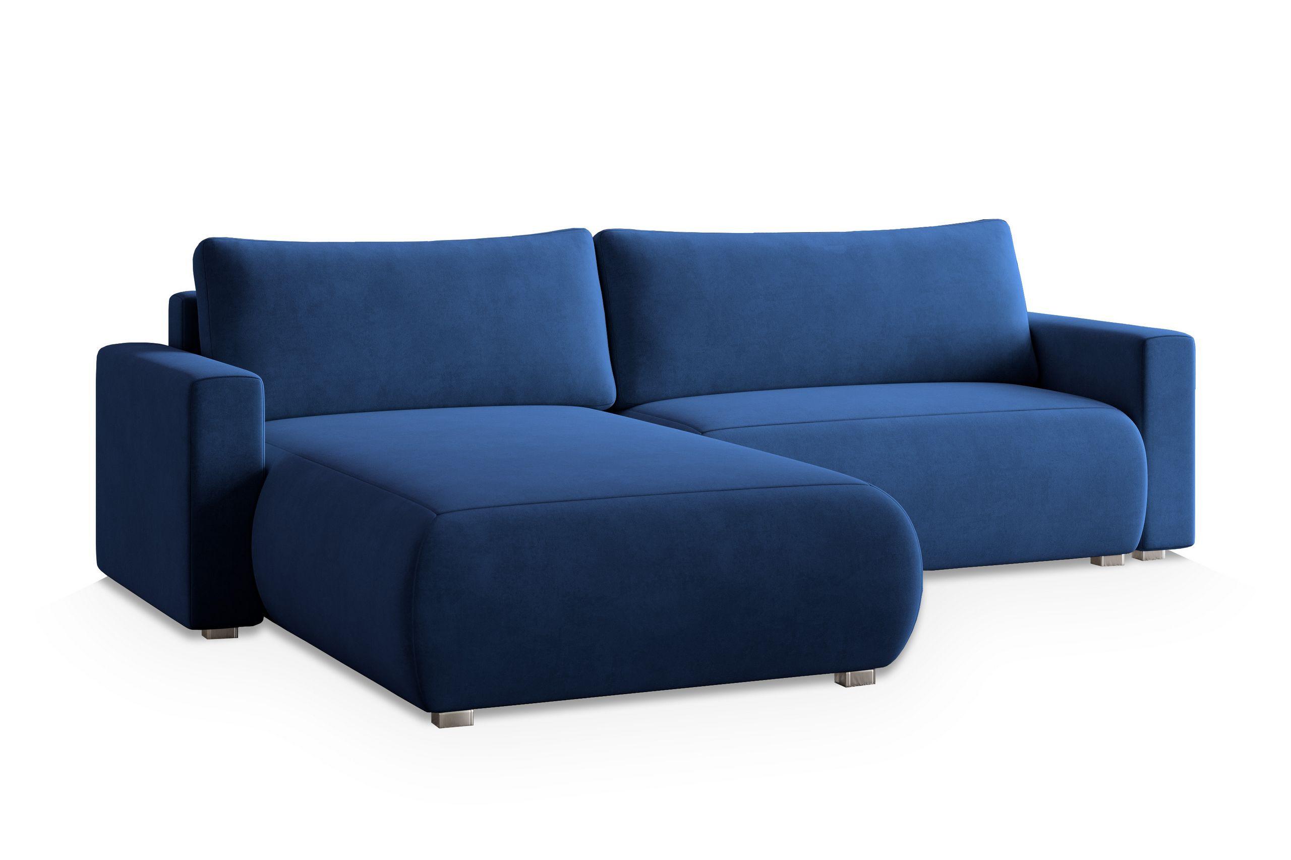 ECKSOFA TURIN M Blau Velours-Stoff mit Schlaffunktion - Blau/Grau, Holz/Kunststoff (265/183cm) - MASSENO