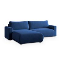 ECKSOFA TURIN M Blau Velours-Stoff mit Schlaffunktion - Blau/Grau, Holz/Kunststoff (265/183cm) - MASSENO