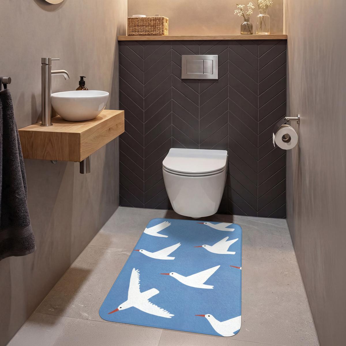 WC-VORLEGER Vögel - Weiß - Muster Toilettenvorleger 60x90 cm - Blau, Textil (60/1cm) - OnlyWow