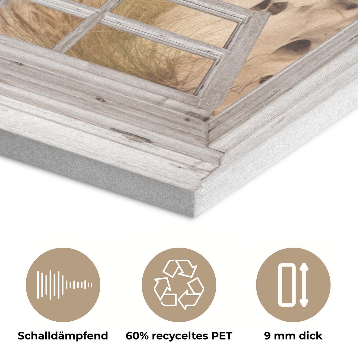 AKUSTIKBILD Fenster - Meer - Küste - Natur - Ausblick - Strand - Wattenmeer Akustikpaneele 90x60 cm - Beige, Kunststoff (90/60/0.9cm) - MuchoWow