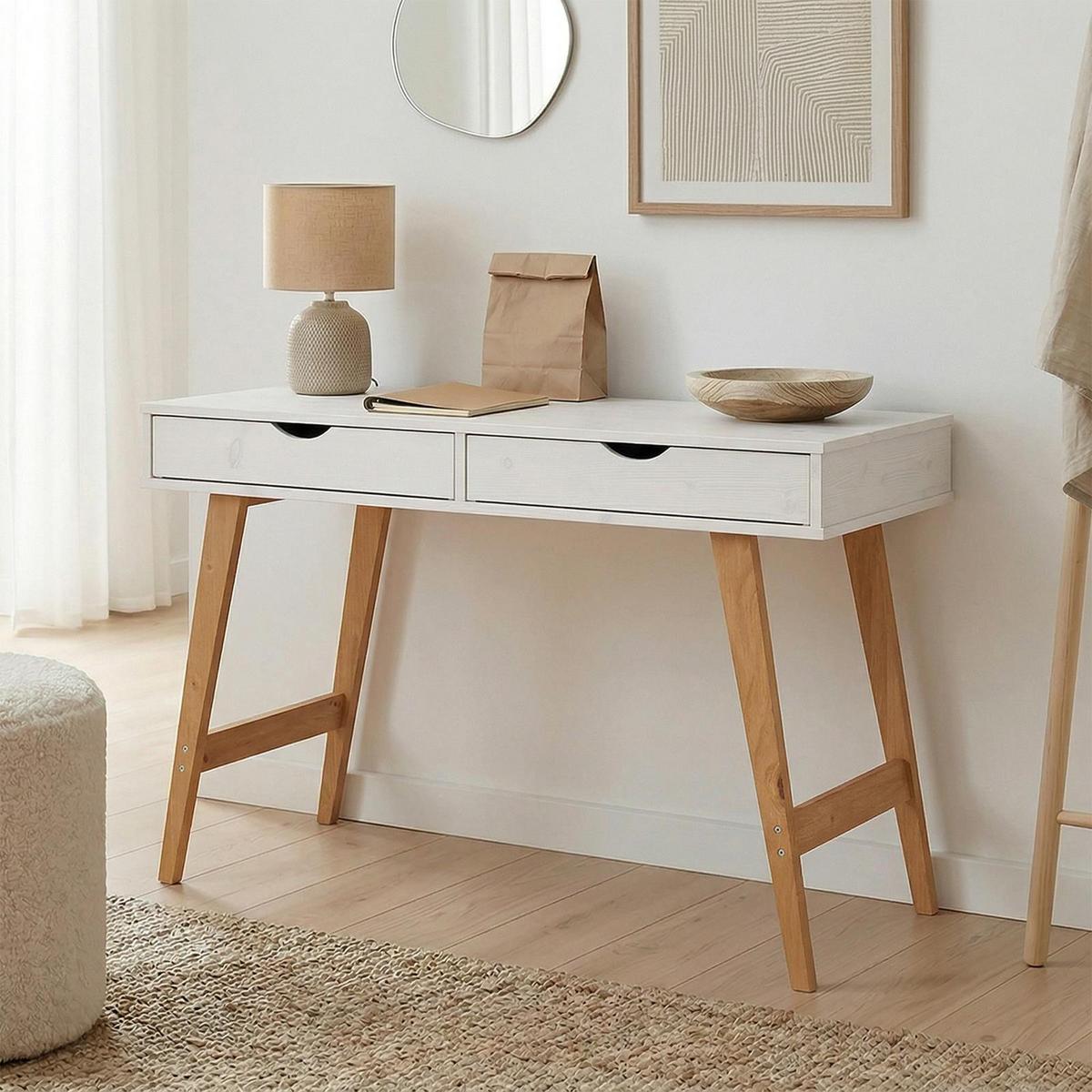 SCHREIBTISCH MILO weiß/Eiche - Eichefarben/Weiß, Holz (50/110/75cm) - IDIMEX