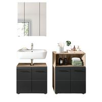 BADMÖBEL-SET 3-teilig schwarz matt, Eiche Nox, Badezimmer Set 135 x 185 cm - Eichefarben/Schwarz, Glas/Holzwerkstoff (135/185/30cm) - Inn.Furn