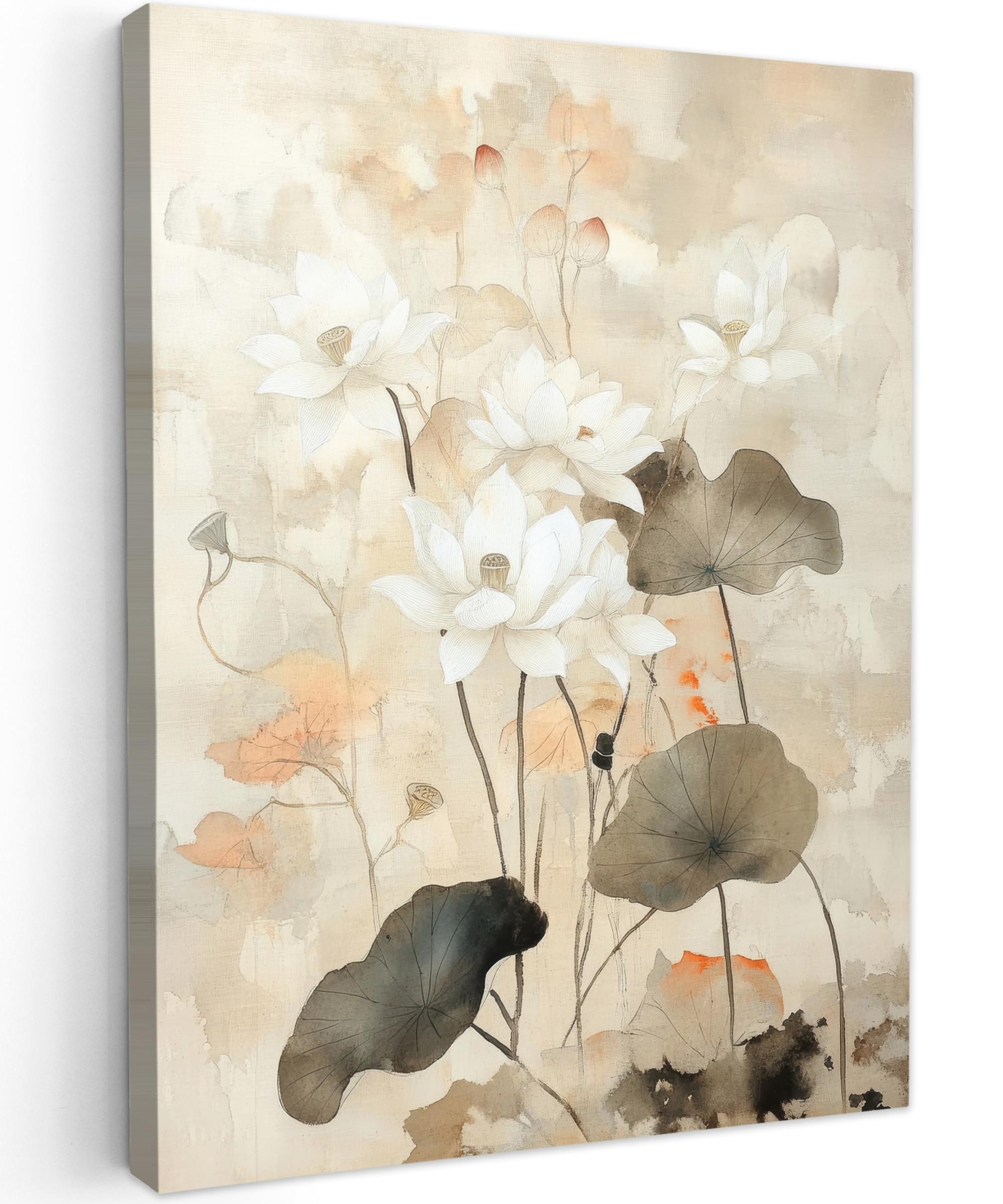 LEINWANDBILD Blumen - Japandi - Wabi sabi Wandbild Wohnzimmer 60x80 cm - Sandfarben, Textil (60/80cm) - MuchoWow