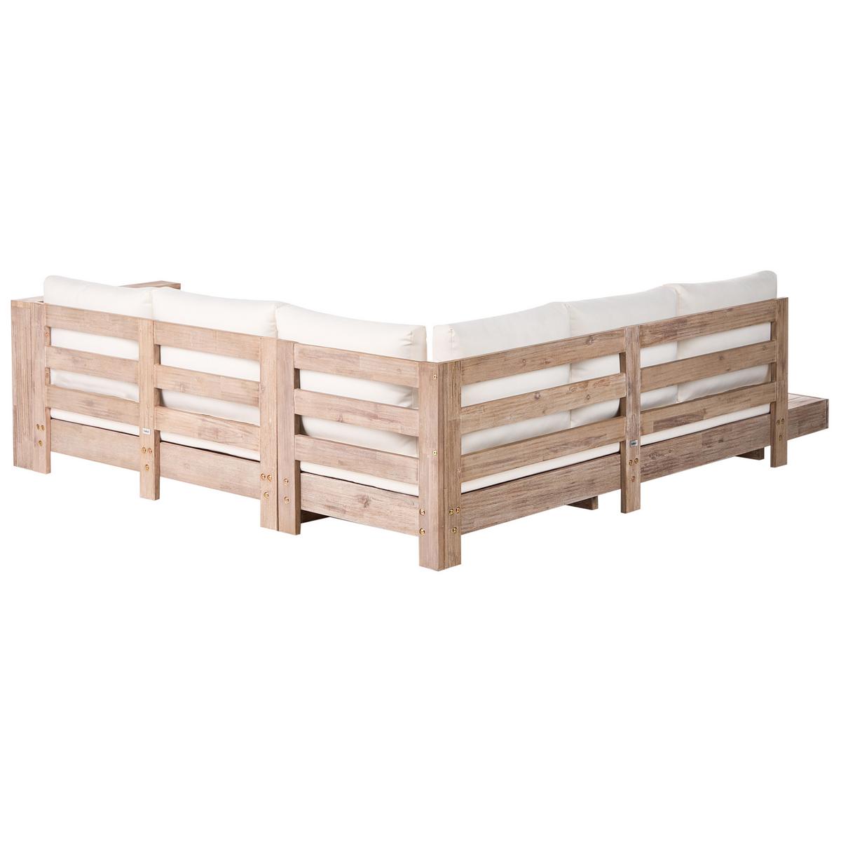 GARTENECKSOFA 5-Sitzer zertifiziertes Akazienholz linksseitig Cremeweiß Marettimo - Hellbraun/Braun, Holz (225/64/212cm) - Beliani