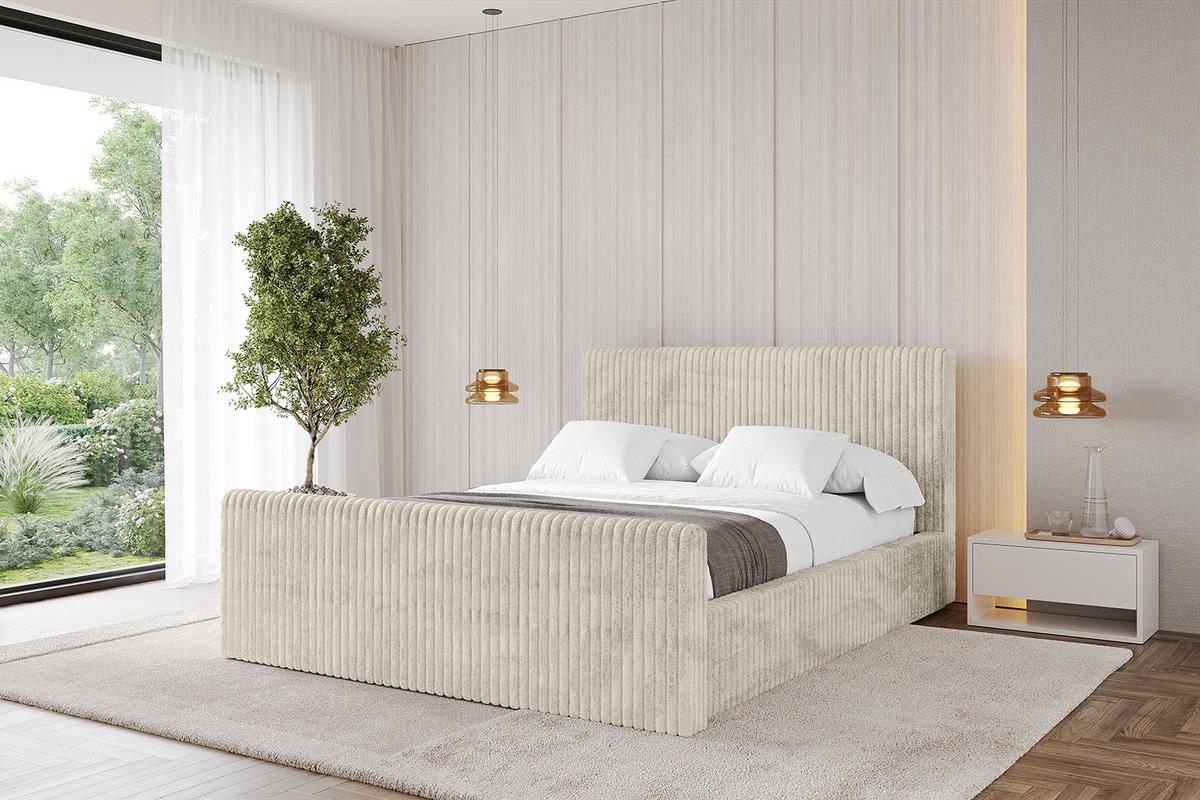 POLSTERBETT mit Bettkasten, Fußteil und Lattenrost, Boxbett mit Matratze H3/H4 - ALOVA-Z-V1 120x200 Beige - Beige, Holzwerkstoff/Textil (120/200cm) - ALTDECOR
