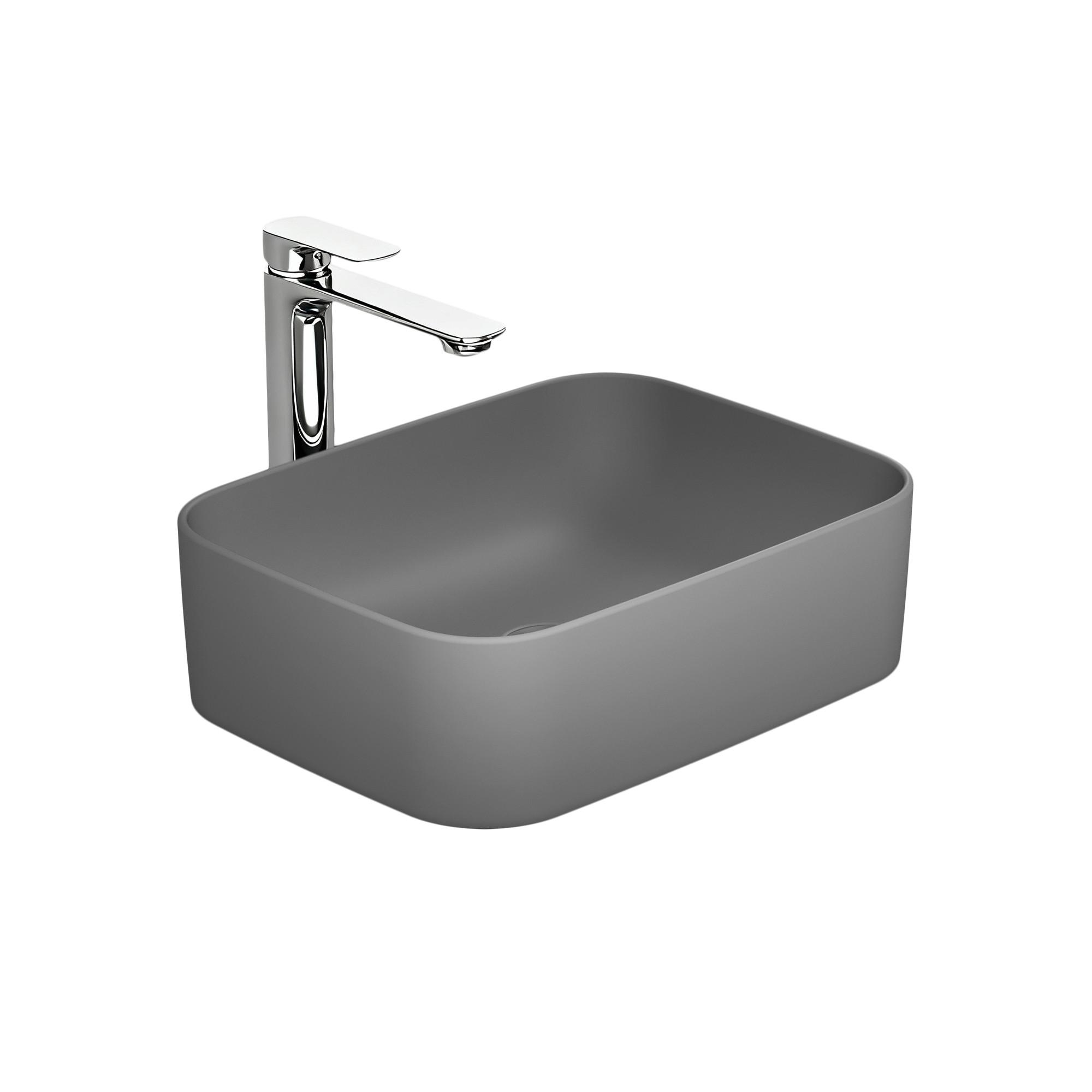 WASCHBECKEN Keramik Rechteck Abgerundete Matt Dunkelgrau 50,5 / 38 / 15 cm - Schwarz, Keramik (50.5/15/38cm) - EMKE