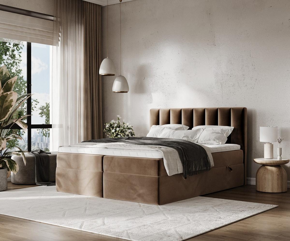 BOXBETT Bari 140/200 cm Braun im Paros Stoff - Braun, Holz/Holzwerkstoff (140/200cm) - AltaBeds
