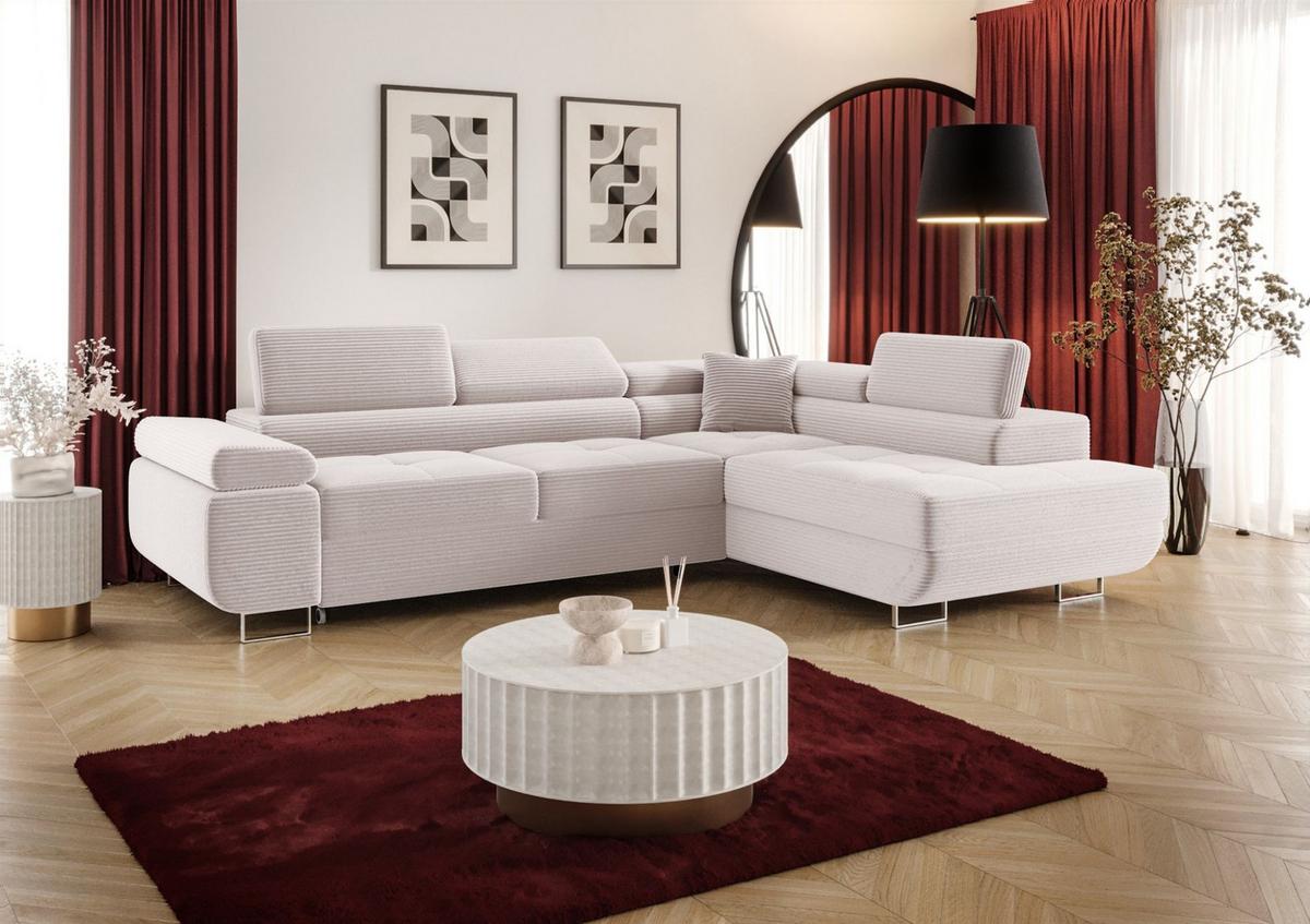 ECKSOFA Monaro Mit Schlaffunktion - Weiß, Holzwerkstoff/Textil (275/202cm) - Fun Möbel
