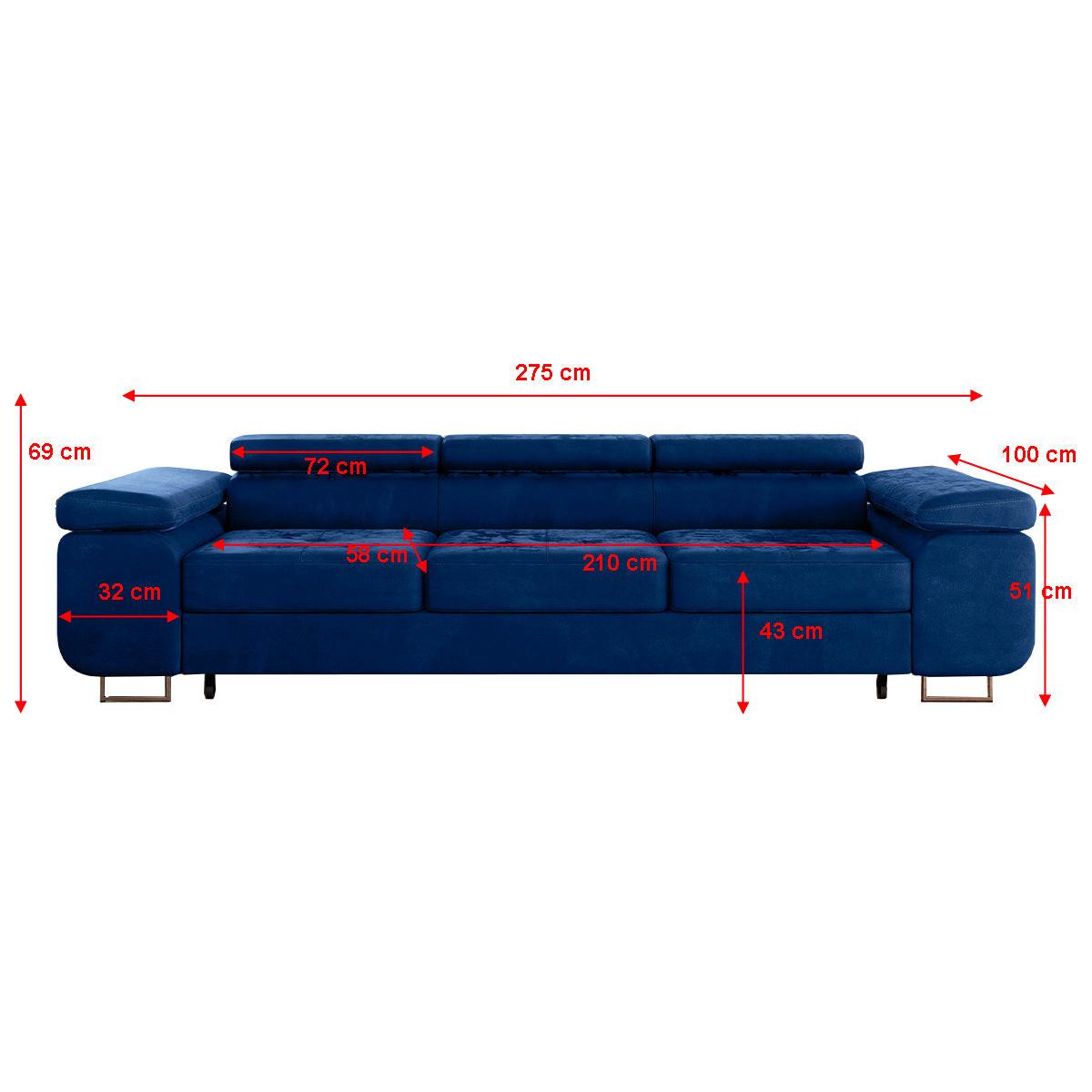 SCHLAFSOFA Wilson 3 Sitzplätze Blau - Blau, Holzwerkstoff (275/69/100cm) - Petits-meubles