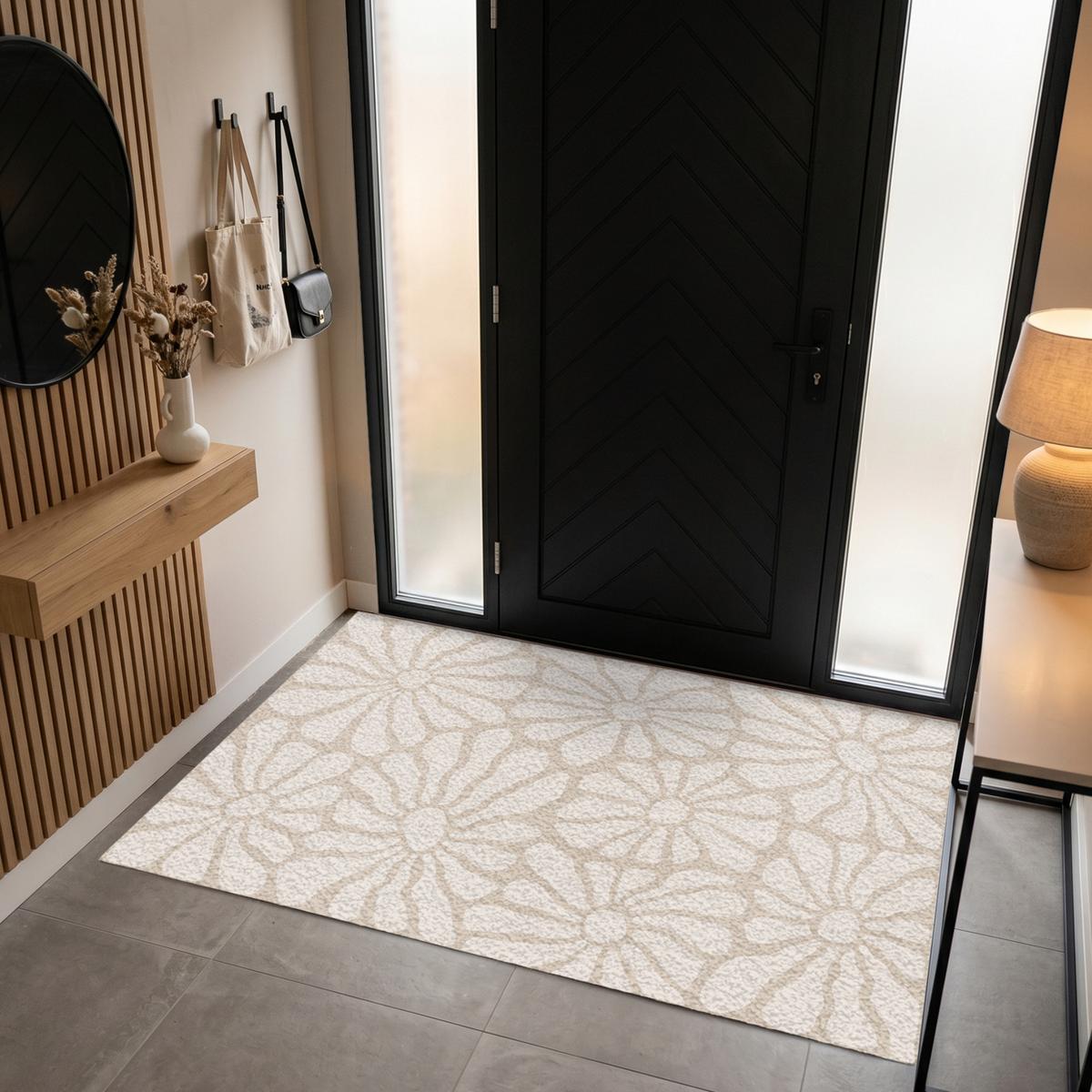 FUSSMATTE Floral - Druck - Beige - Braun - Minimalistisch Schmutzfangmatte 180x120 cm - Sandfarben, Kunststoff (180/0.4cm) - MuchoWow