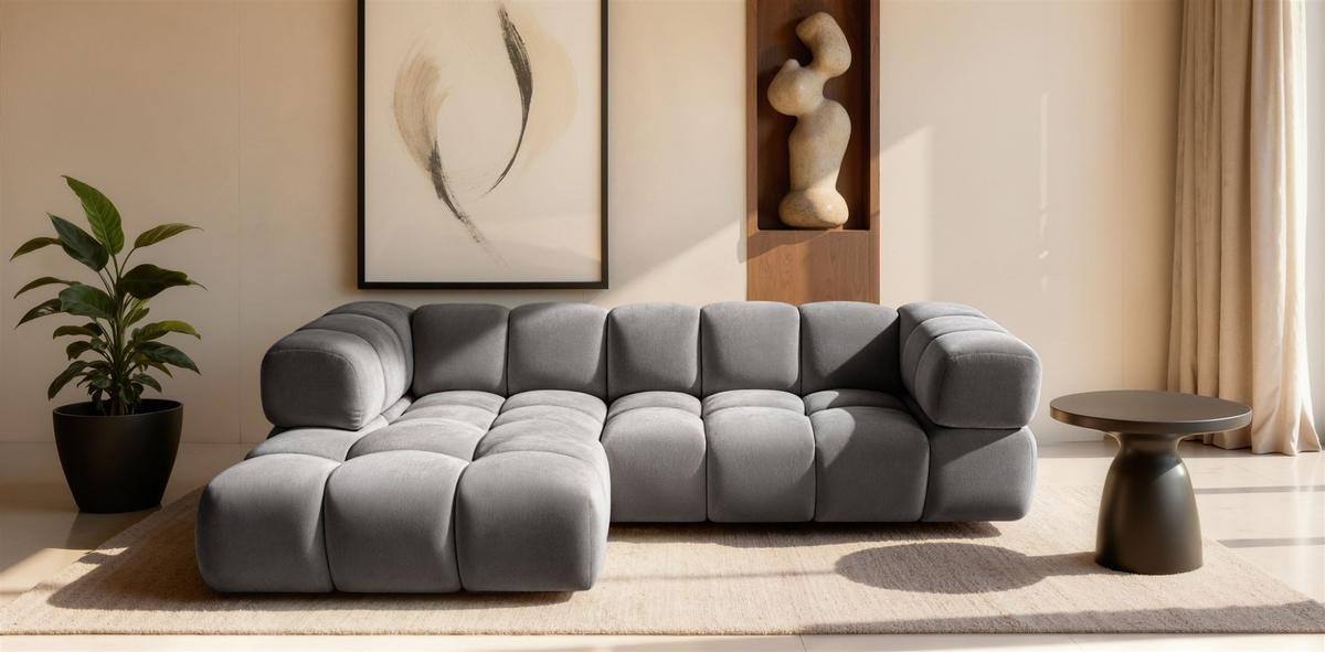 ECKSOFA Blanche In Bluvel - Grau, Holzwerkstoff/Textil (280/150cm) - Fun Möbel