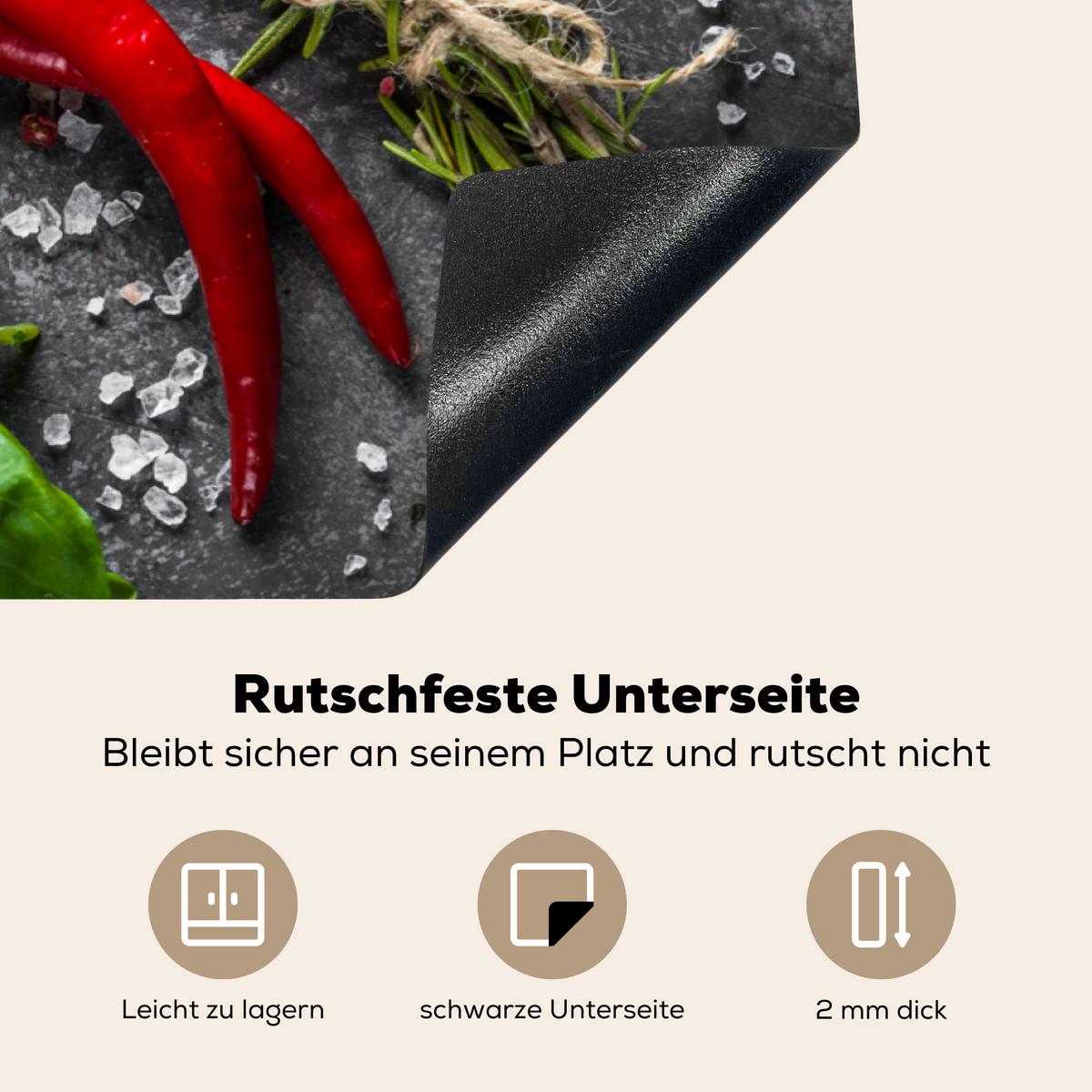 HERDABDECKPLATTE Pfeffer - Kräuter - Gewürze - Beton Ceranfeldabdeckung 90x52 cm - Rot, Kunststoff (90/52/0.2cm) - MuchoWow