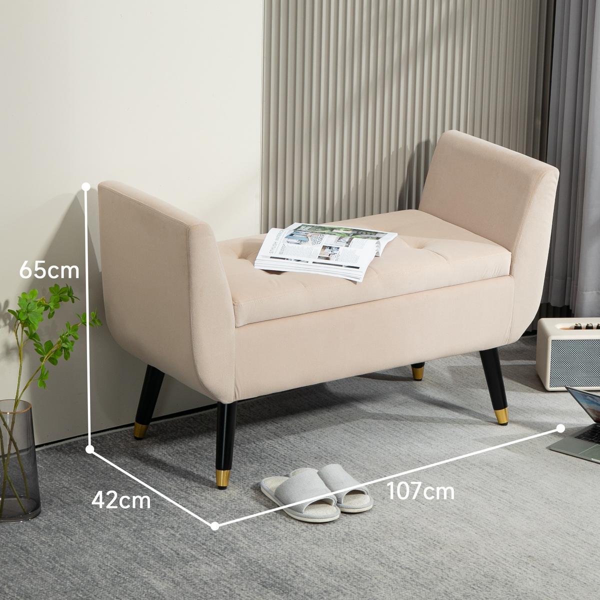 LUXUS Sitzbank Polsterbank mit Stauraum Beige 107 x 42 x 65 cm - Beige, Kunststoff (42/65/107cm) - HOMCOM