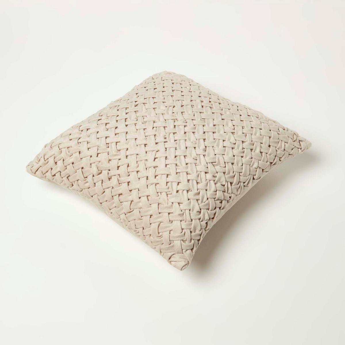 SAMTKISSEN Sofia creme 45/45 cm in Flechtoptik - Creme, Textil (45/45cm) - Homescapes