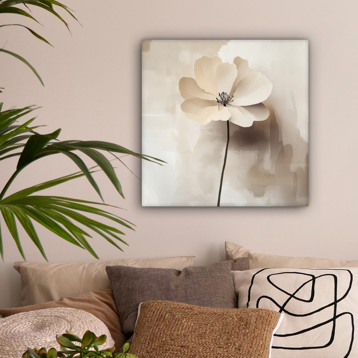 LEINWANDBILD Blume - Beige - Farbe - Schatten Wandbild Wohnzimmer 50x50 cm - Creme, Textil (50/50cm) - MuchoWow