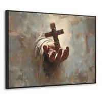 LEINWAND Bilder mit Rahmen - Abstrakt - Kreuz - Hand - Christentum - 80x60 - Hellbraun, Textil (80/60cm) - MuchoWow
