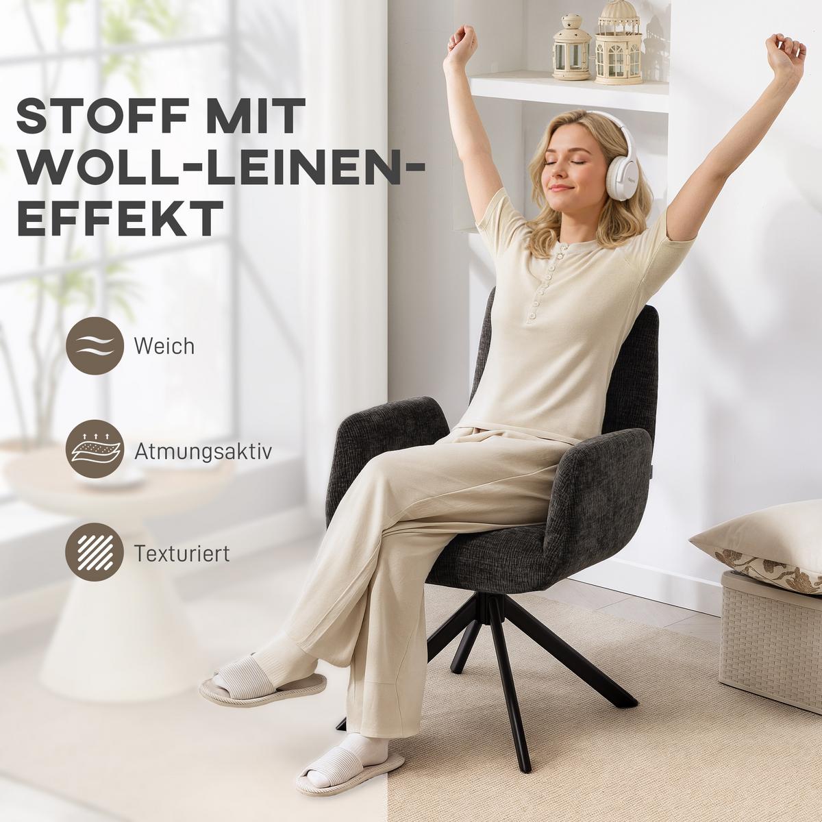 SESSEL Drehbar Loungesessel mit Armlehne Wolle-Leinenoptik Schwarz - Schwarz, Textil/Metall (61/88/60cm) - HOMCOM