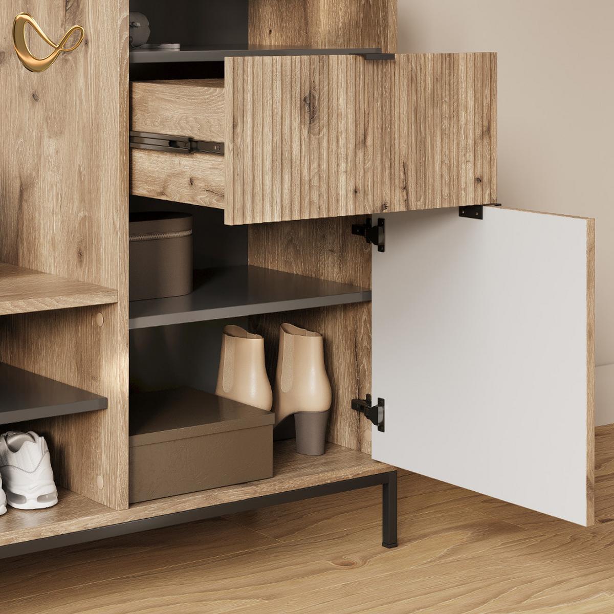 SCHUHSCHRANK Aterno Viking Oak 100 x 98.5 cm mit Tür und Schublade - Eichefarben, Holzwerkstoff (100/98.5/40cm) - Livinity®
