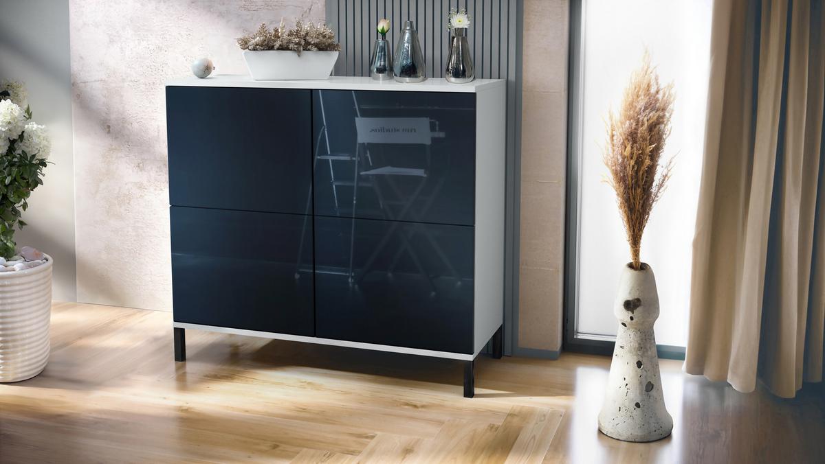 KOMMODE Rova Schwarz Hochglanz - Schwarz Hochglanz, Holzwerkstoff (92.5/83.5/35cm) - Vladon