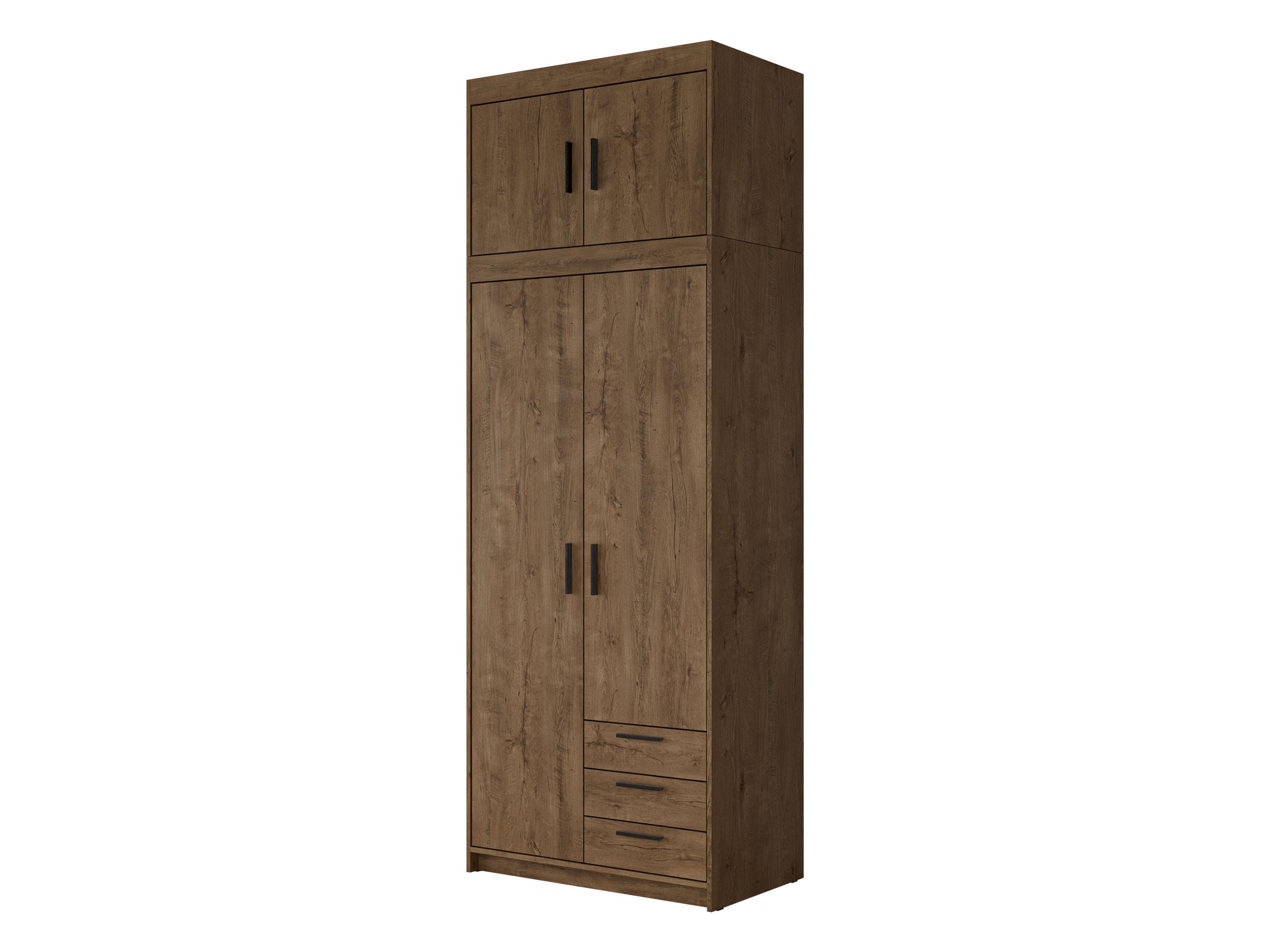 KLEIDERSCHRANK Elena 2D3S + Schrankaufsatz - Eichefarben/Schwarz, Holzwerkstoff/Kunststoff (90/246/53cm) - MIRJAN24