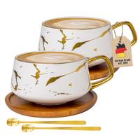 KAFFEETASSE Marmor Design 200 ml mit Untersetzer (2-tlg.) - Weiß, Keramik (13/6.3/13cm) - Intirilife