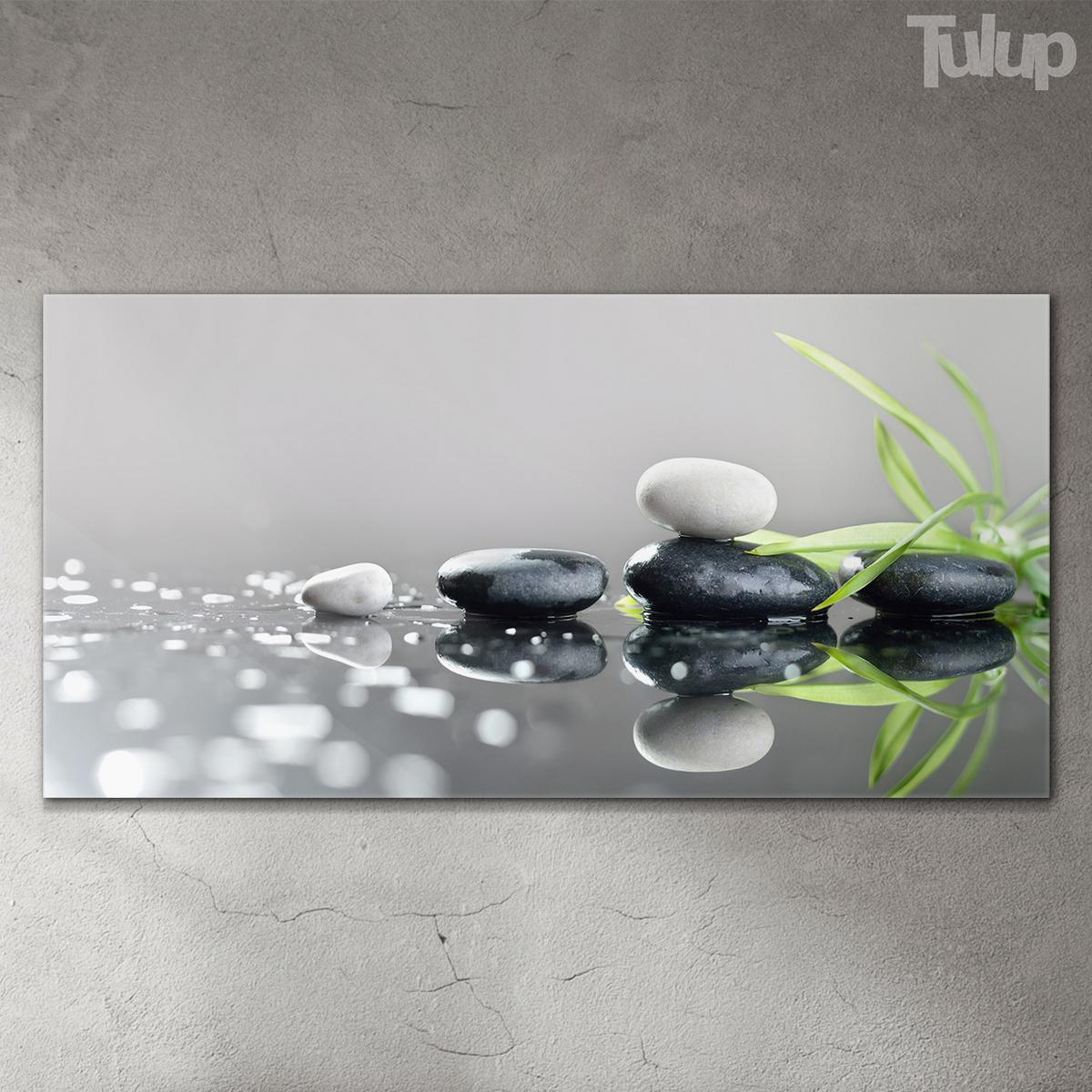 GLASBILD 140x70 cm Gras und Steine - Grau, Glas (140/70cm) - TULUP