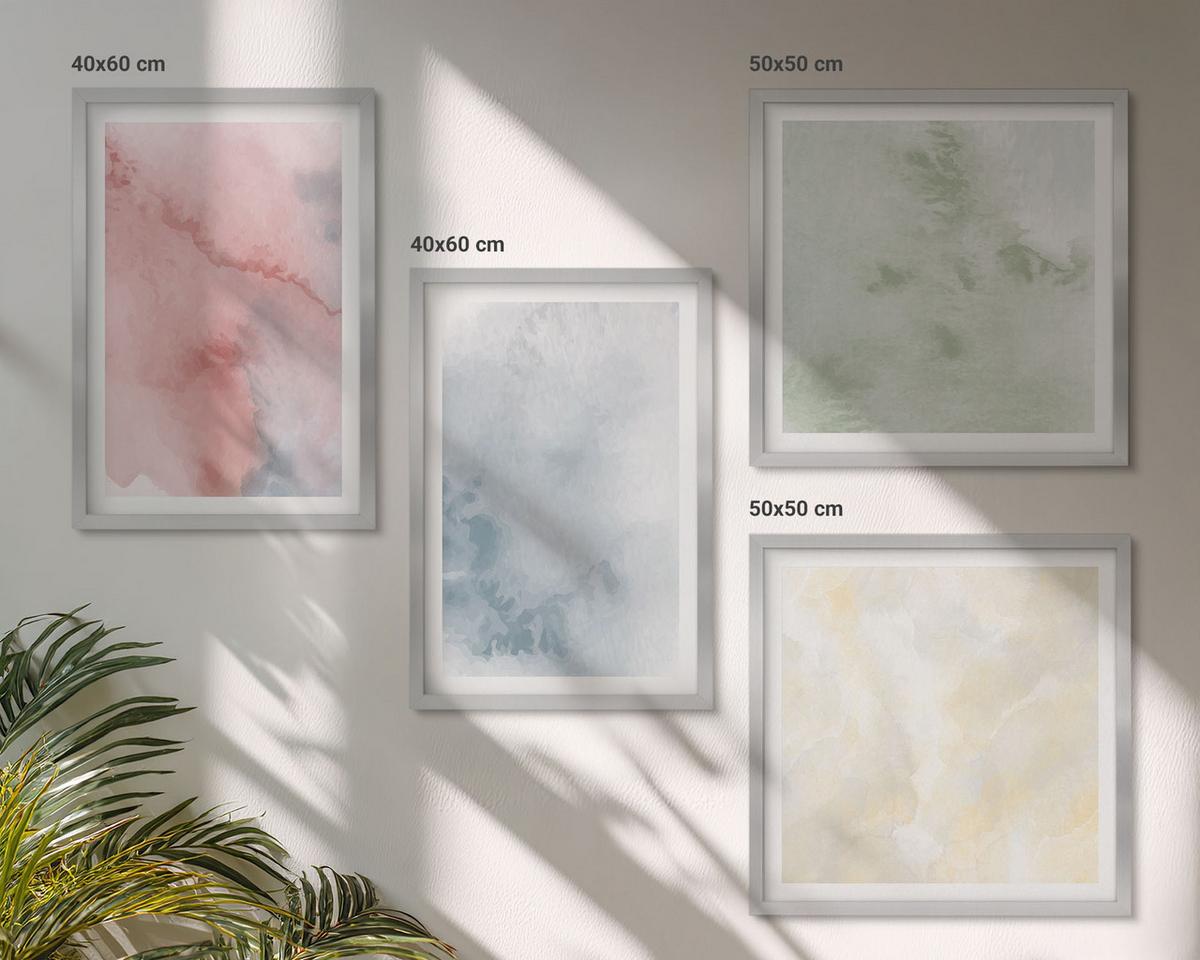BILDER SET 4er Set - 50x50 cm & 40x60 cm Silberner Rahmen - Aquarellfarben in Pastellfarben - Silberfarben, Kunststoff (50/50cm) - TULUP