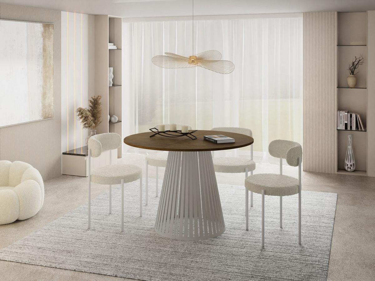 ESSTISCH Naro rund ausziehbar mit Lamellen-Metallgestell in Grau-Beige, Braun 120-200/120/76 cm - Kaschmir/Alteiche, Holzwerkstoff/Metall (120/196/76cm) - WFL GROUP
